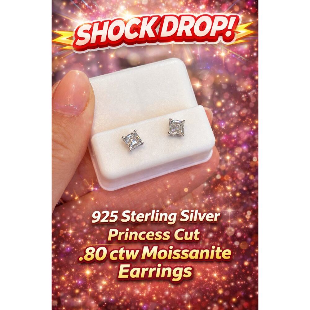💥#17 SHOCK DROP Princess Cut 925 Sterling Silver Princess Cut Studs*Moissanite